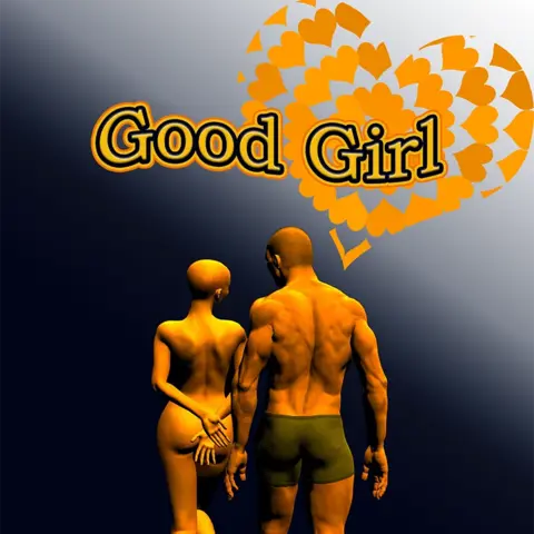We started the book cover featuring Sam in his favorite running shorts standing behind Loveday who is bare and nearly-bald with her hands crossed shyly behind her back.  The title is Good Girl by Sheila Strine, Aussie Guard 2.  In the top corner are hearts filling a heart shape.